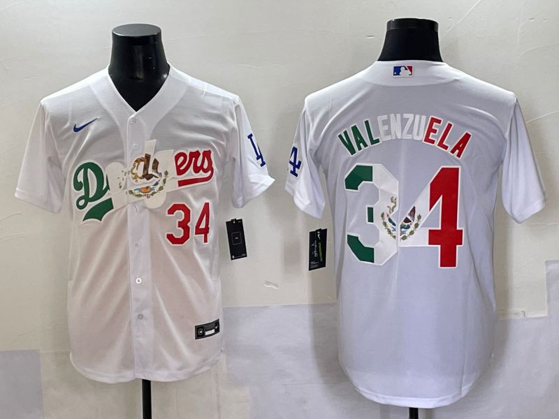 Men 2025 Los Angeles Dodgers 34 Valenzuela White Nike MLB Jersey style 7036